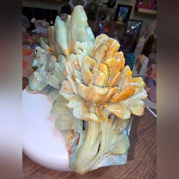 Amazonite Crystal Birds And Flower Carving - Picture 2 of 8
